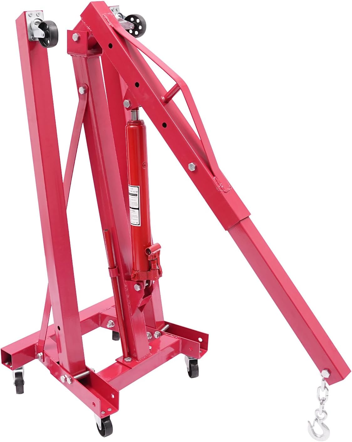 LOYALHEARTDY 1 Ton Hydraulic Engine Hoist, Folding Engine Lift with 6 Wheels, Heavy Duty Steel Shop Engine Crane, Cherry Picker Engine Hoist for Garage, Workshop, 2200 LBS (Red, 1 Ton)