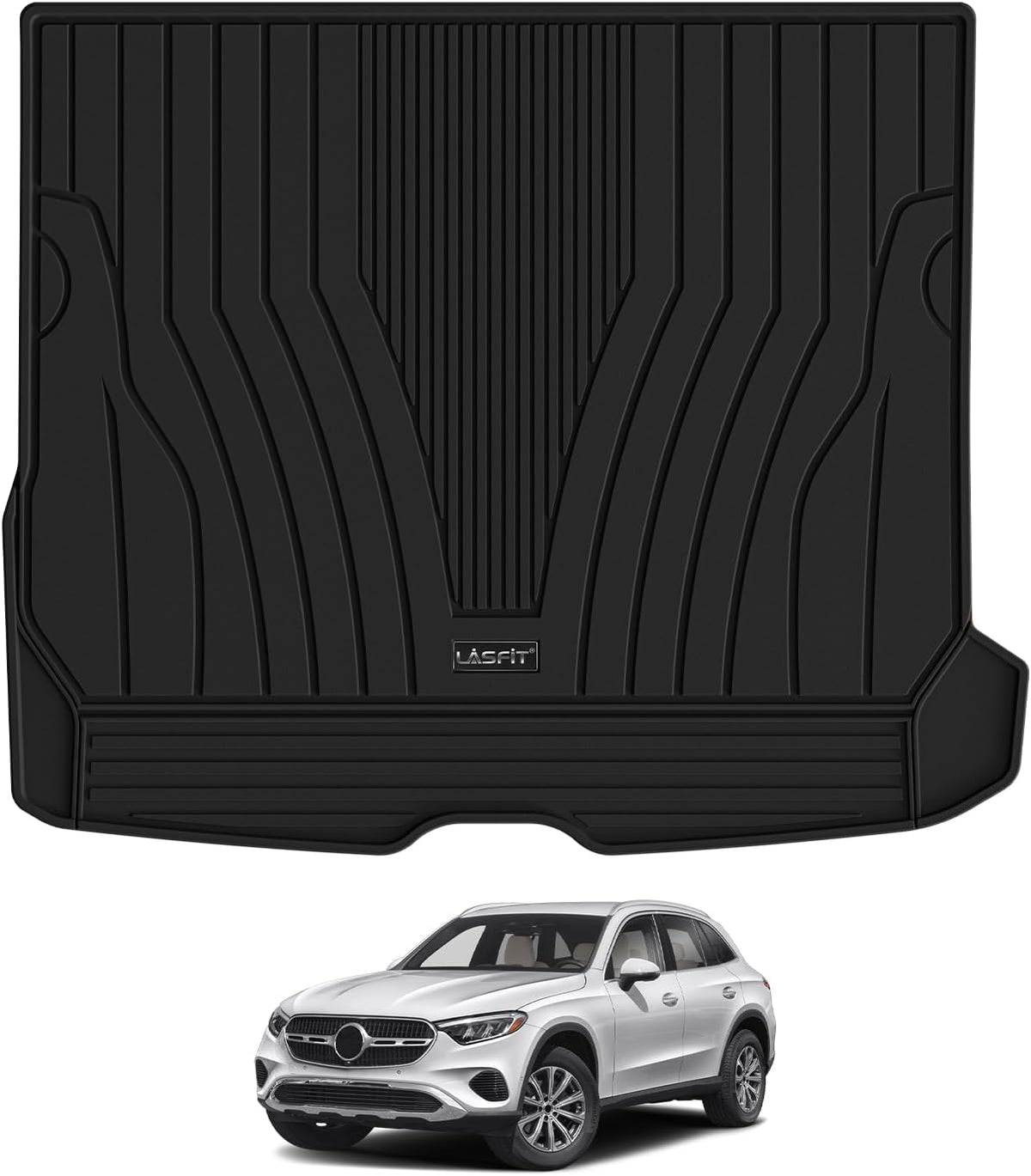 LASFIT Cargo Mat for Mercedes Benz GLC SUV 2025 2024 2023 300 / 300e / 43 AMG, All Weather TPE Custom Fit Mercedes Benz GLC SUV Trunk Mat Cargo Liner, Black