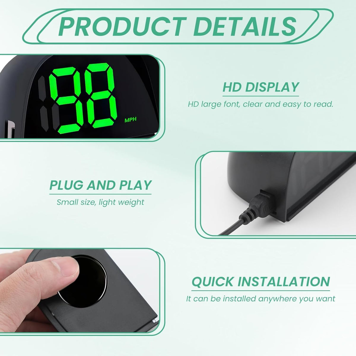 GPS Digital Speedometer for Car MPH Golf Cart Universal HUD Speed Meter with LED Large Font Head Up Display Car Accessories with USB Cable Plug Play for Truck Motor SUV Golf Cart All Vehicles