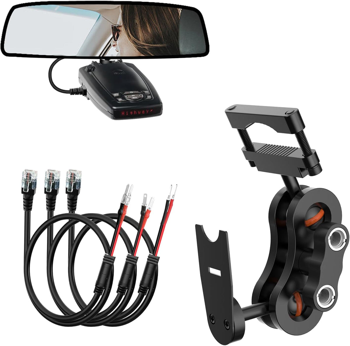 Radar Detector Mount,Rearview Mirror Rod Radar Mounting Bracket+Rearview Mirror Hard Wire Power Cord kit16,with Inline Fuse (for Escort Beltronics Vector Rocky Mountain Phantom-T Radar)