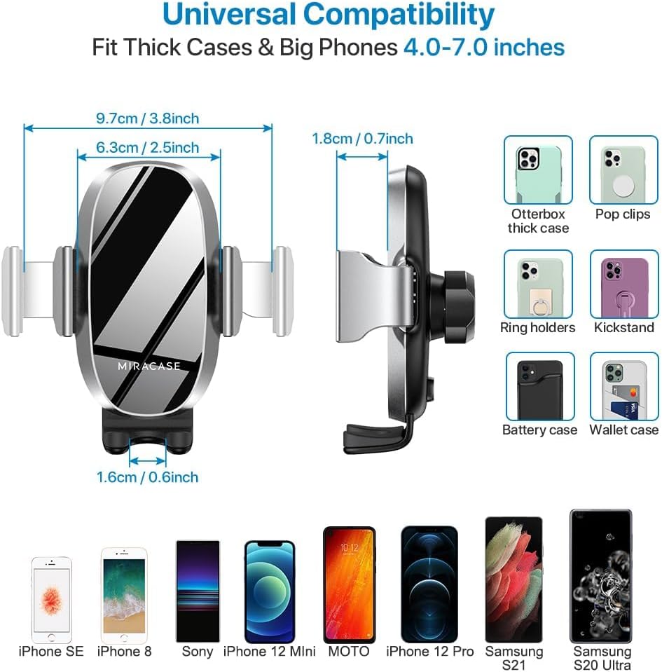 Miracase Cup Phone Holder for Car, [Upgraded Version] Adjustable Long Neck Car Cup Holder Phone Mount Cradle Friendly Compatible with iPhone Samsung Google and All Smartphones, Silver