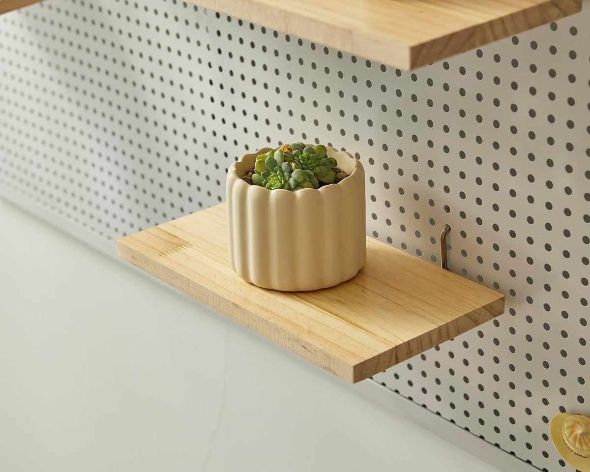 Shelves for PegBoard, Pine Wooden Pegboard Shelf Wall Organizer, Wooden Board for Walls Home, Garage Tool Storage, Office Organization, Kitchen, Craft Room,4 Pack