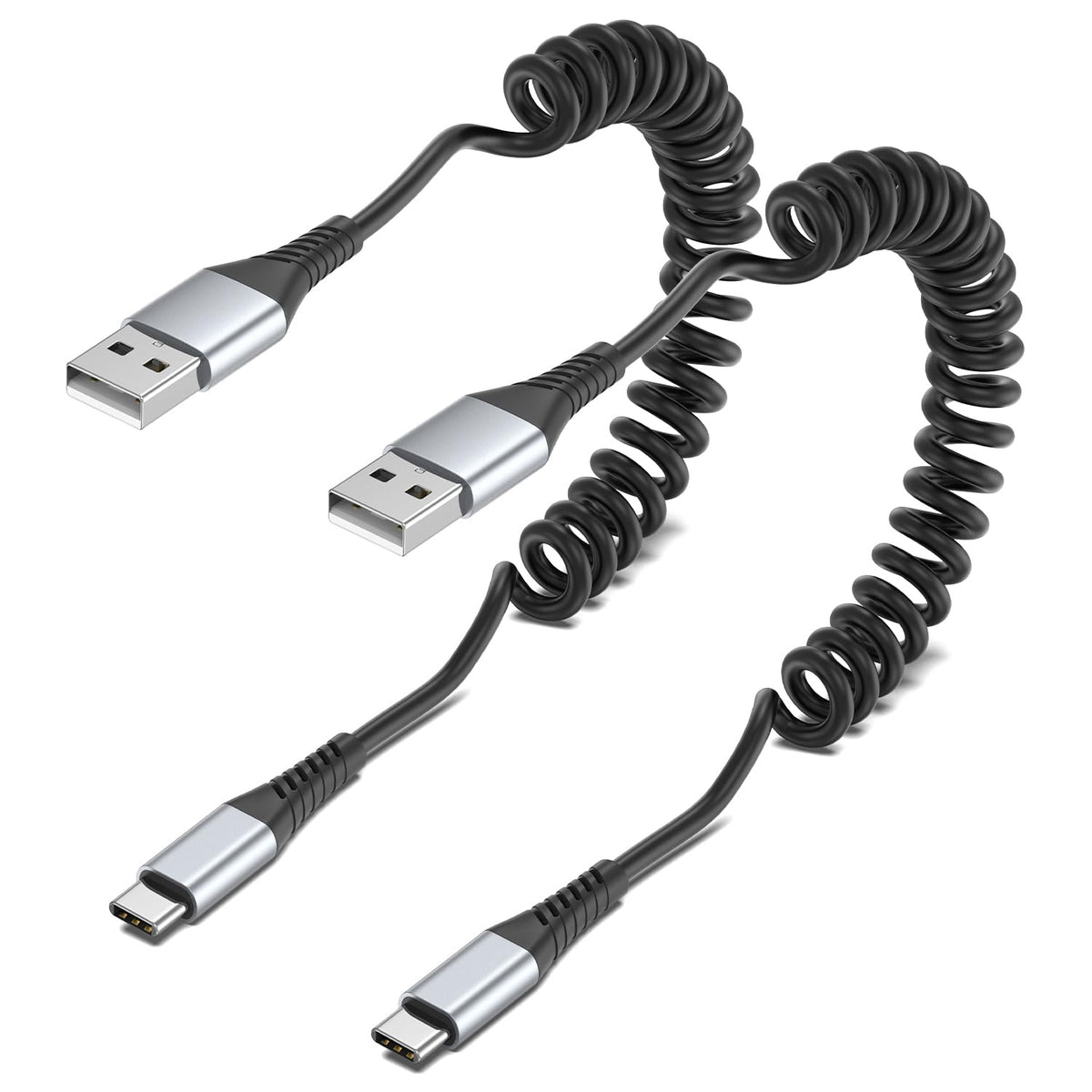 Coiled USB C Cable, 2 Pack USB Type C Coiled Cable for Car Short USB C Retractable Cable for iPhone 15 Pro Max, Samsung Galaxy S23 S22, Moto G8, Google Pixel, USB C Carplay Cord for Android Auto