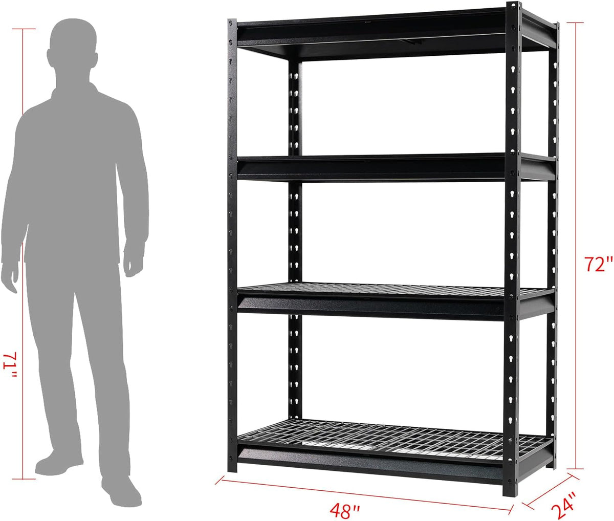 The Atlas 48" W Heavy Duty Garage Shelving Unit Load 12000 Lbs, Metal Shelves for Storage, Adjustable All Steel Industrial Rack, 48" W x 24" D x 72" H, Black