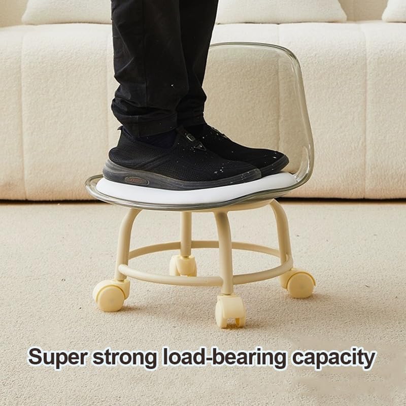 Low Rolling Stool with Wheels,Mini Rolling Garage Stool with Back Support,360° Rotating Floor-Friendly Wheels for Home, Office,Garage & Salon (Transparent Gray)
