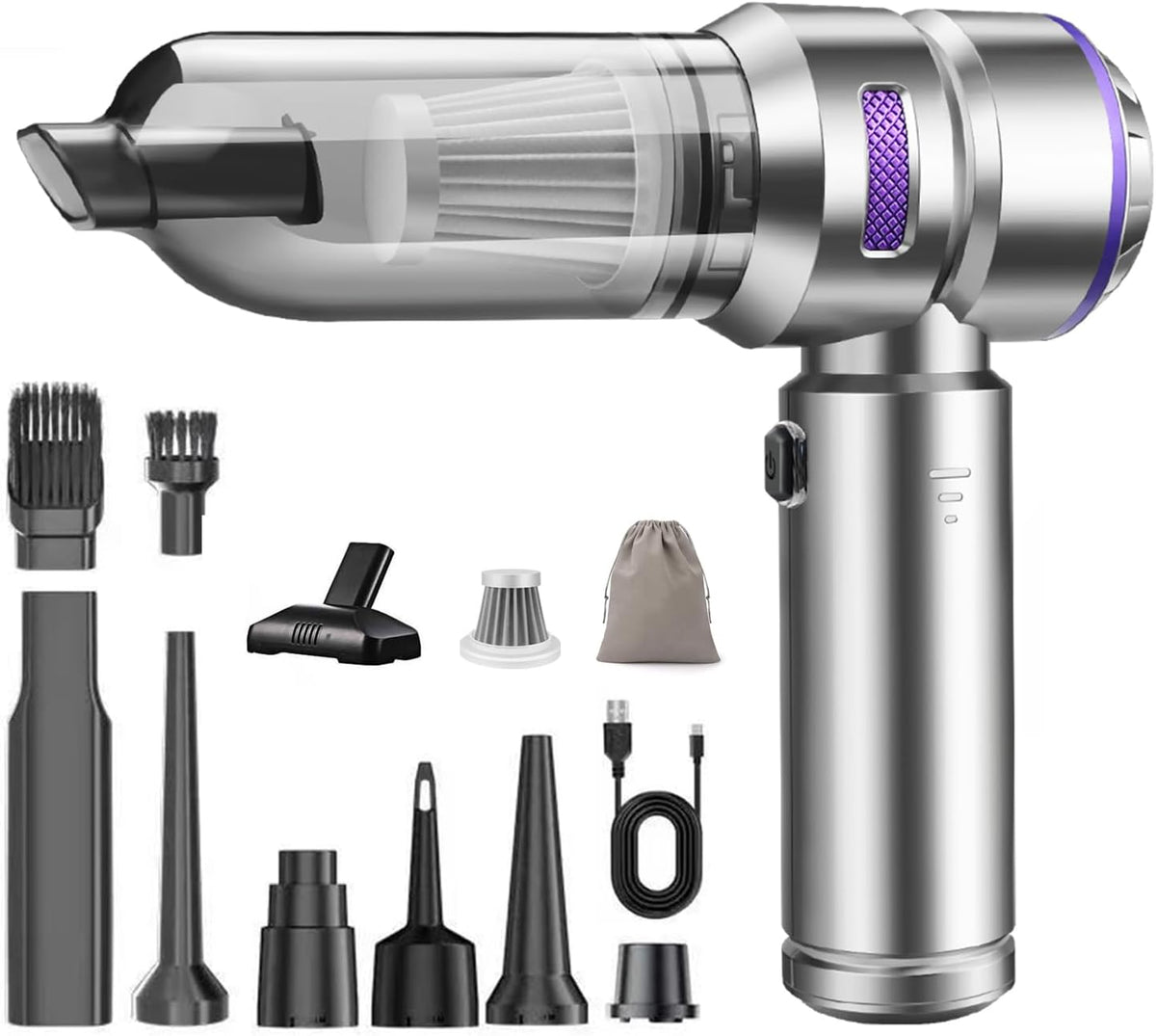 Mini Car Vacuum Cleaner,20000PA 4-in-1 Cordless Handheld Vacuum Cleaner with 6000mAh Battery Brushless Motor Hand Held Vacuum Air Duster & Air Blower & Pump for Car,Office and Home Cleaning