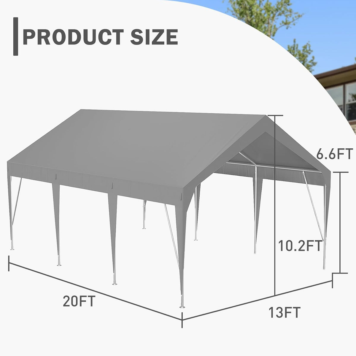 13x20ft Heavy Duty Carport Outdoor Car Canopy UV Resistant Waterproof Party Tent All-Season Portable Garage Gazebo Shelter for Car, Storage Shed (Gray)