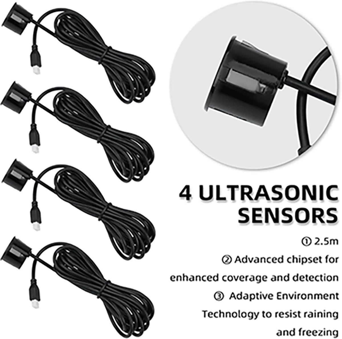 New Features Forward and Reverse Parking sensors, Option to Measure Distance in inches, bidirectional Display Option, and Customizable Digital Direction.