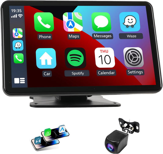 Portable Wireless Apple Carplay Screen for Car,7 Inch Car Stereo Wireless Carplay & Android Auto,1080p Backup Camera Car Audio Receivers GPS Navigation Mirror Link