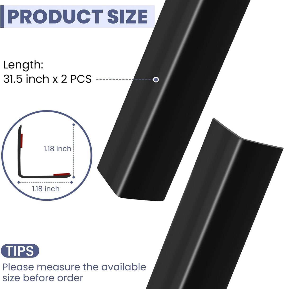 2PCS Wall Corner Protectors Guards - Self Adhesive Corner Protector & Corner Guards for Walls Edge Protection, Easy to Apply - No Tools Needed(Black, 31.5"x1.18")