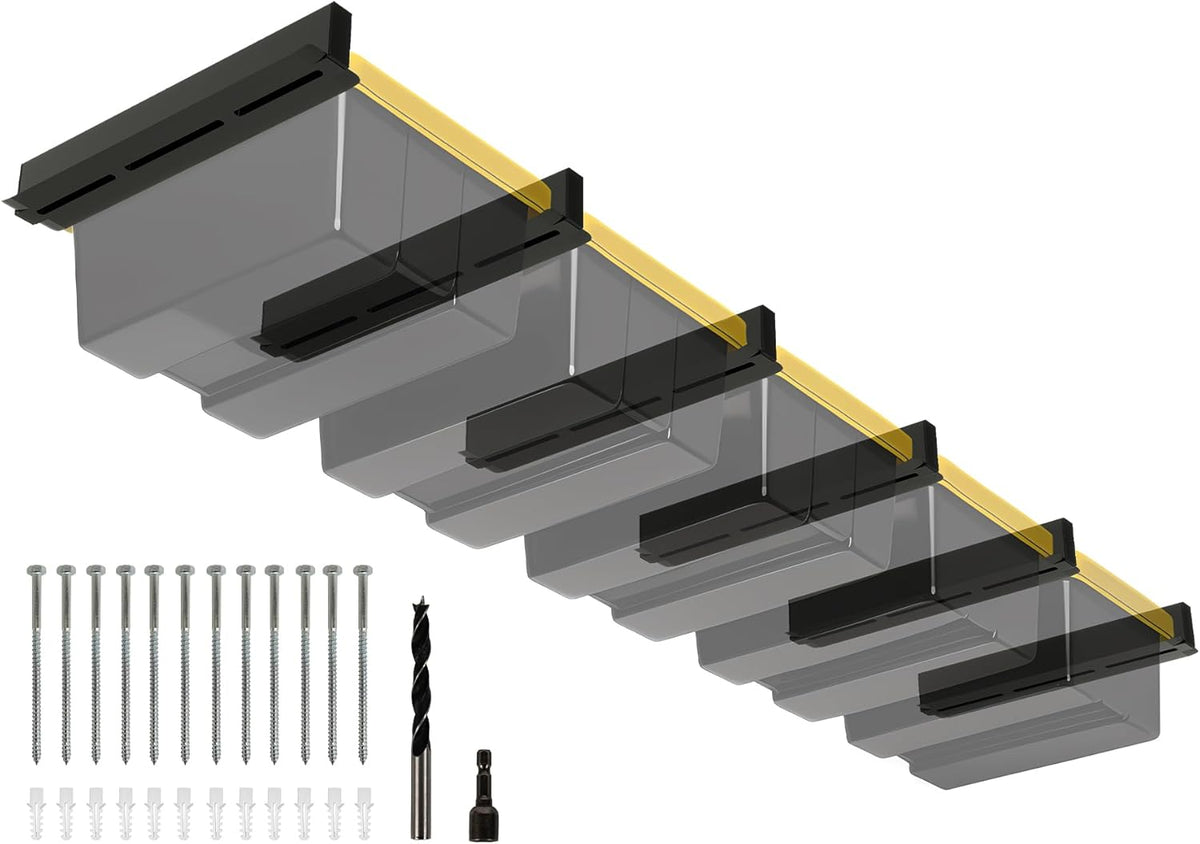 5-bin Overhead Garage Storage Rack, Heavy Duty Ceiling Storage Racks, Powder Coated Tote Storage Rack for Garages, Sheds, Storerooms (6 PCS, for 5 Bins)