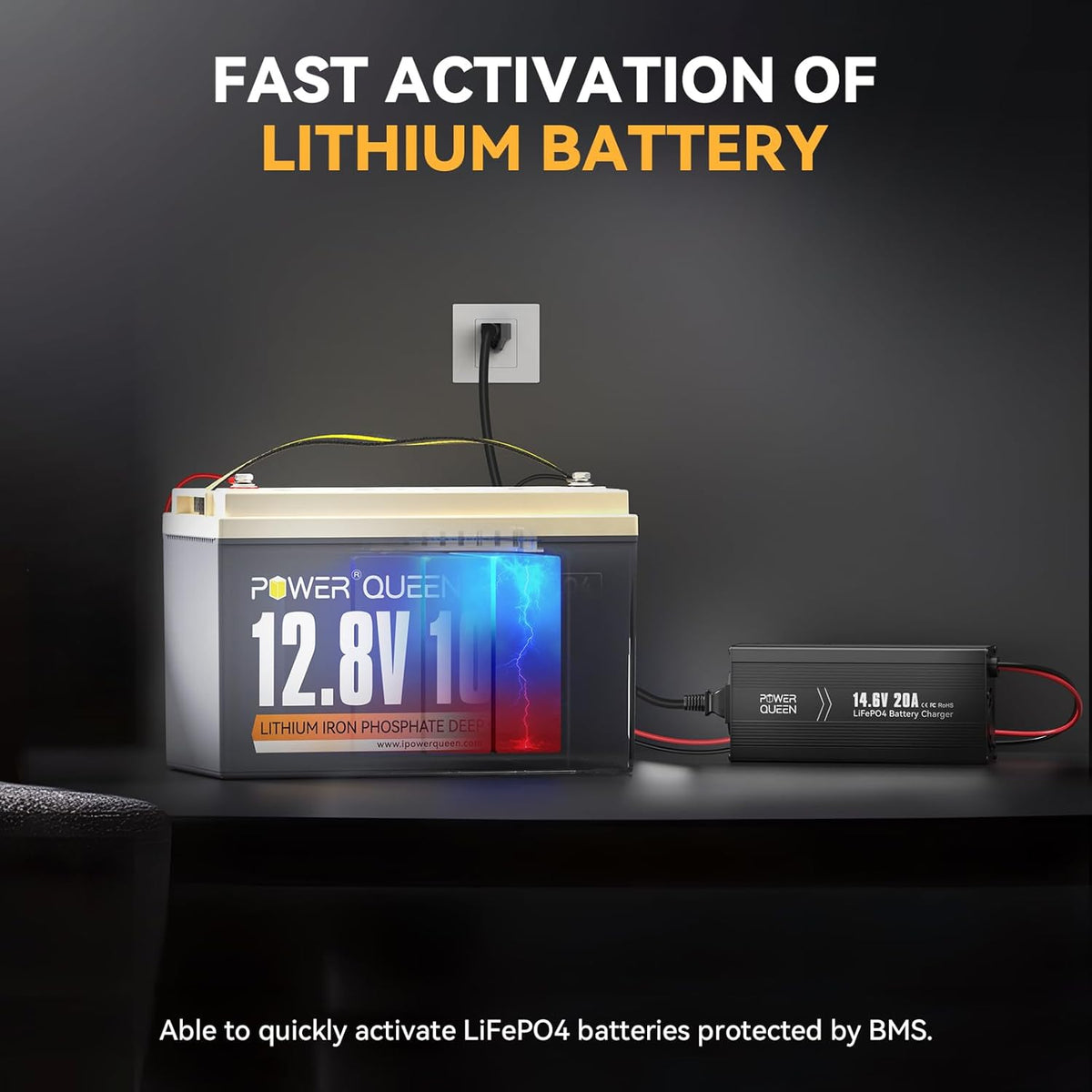 Power Queen 14.6V 20A LiFePO4 Battery Charger, 2-Stage Automatic Smart Battery Charger and Maintenance, LiFePO4 Lithium Batteries Charger, Suitable for 12V (12.8V) Lipo Lithium Iron Phosphate Battery