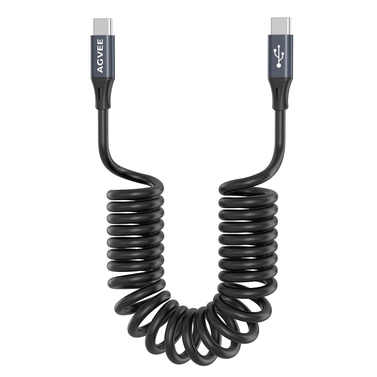 AGVEE 2 Pack 3ft Coiled Short USB-C to USB-C Charging Cable [USB-IF Certified] 60W PD Fast Charger Cord in Car for iPhone 16/15 CarPlay, Galaxy S25 S24 S23 S22 S21 S10 S9 S8, Google Pixel, Dark Gray
