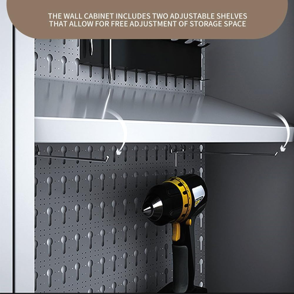 JZD Steel Garage Wall Mounted Tool Cabinet, Black & Grey