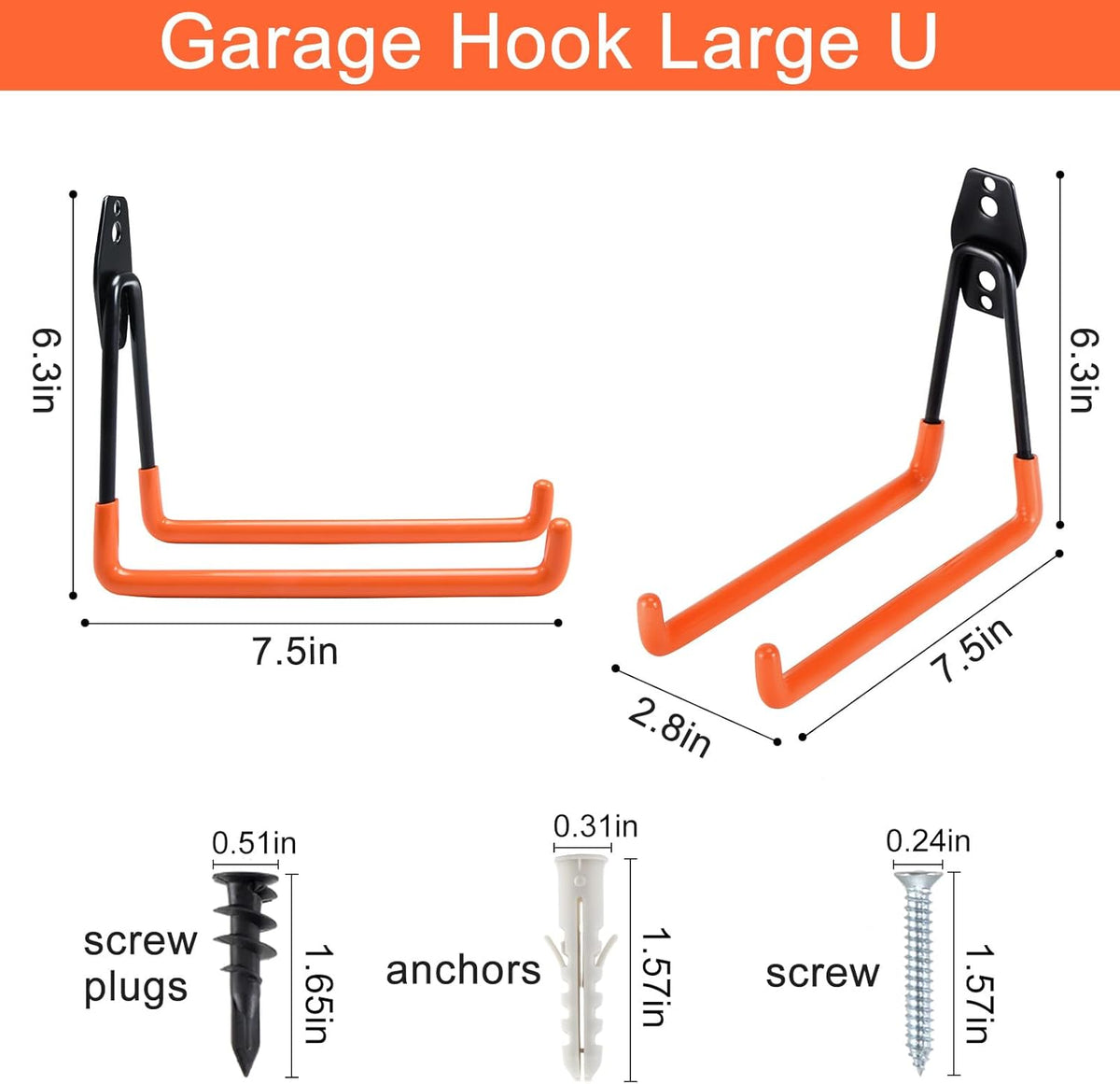 AOBEN Garage Hooks Heavy Duty, Steel Garage Storage Hooks, Utility Tool Hangers and Combinable Wall Mount for Organizing Ladder, Hold Chairs, Heavy Tools (Large U, 4 Pack)