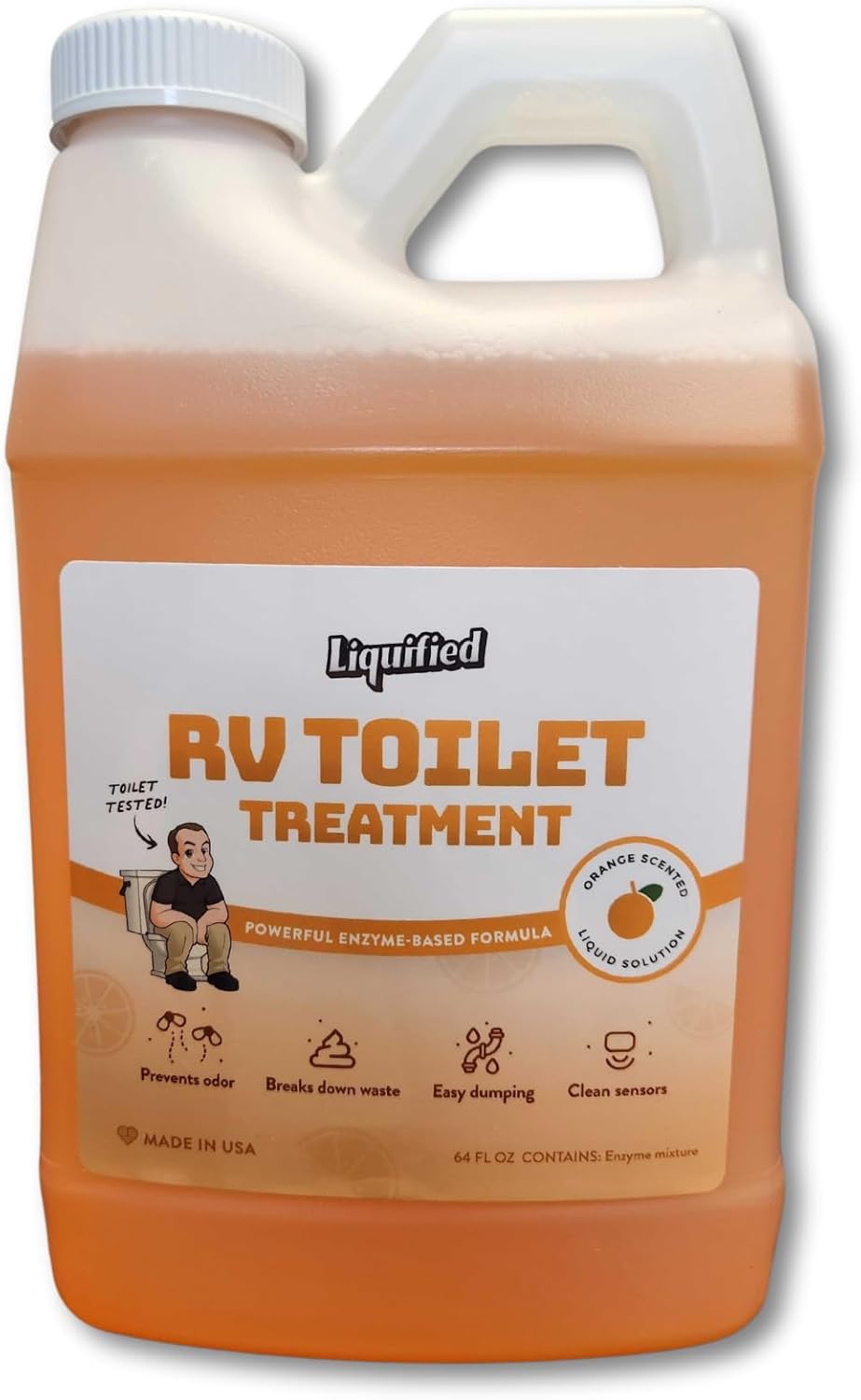 Liquified RV Toilet Treatment - Black Holding Tank Digester - Odor Eliminator - Orange Scent - Matts RV Reviews (Orange, 64oz)