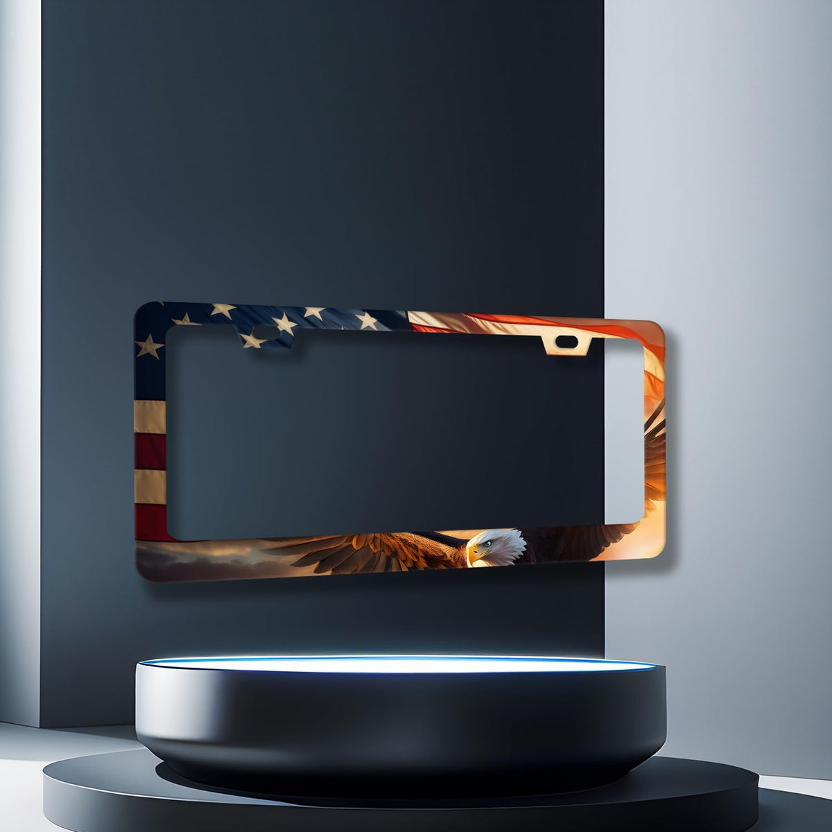 Patriotic Eagle License Plate Frame American Flag Eagle License Plate Holder Stainless Steel Colorful Car Accessories Decoration 6.3" X 12.3" with 2Holes Screws