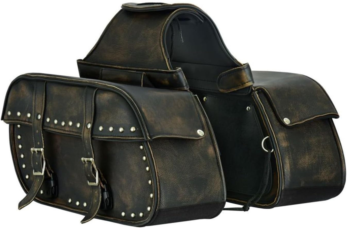 GARGOYLE BELLS Motorcycle Saddle Bags Leather Motorcycle Luggage Bag with Gun Holsters For Softails Sportsters and Choppers Waterproof Luggage Bags For Motorcycle