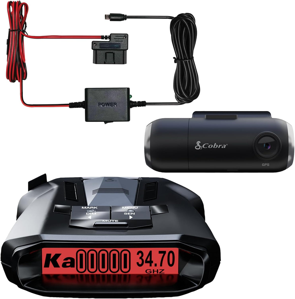Cobra RAD 700i Radar Detector & SC 201 Smart Dash Cam + 2.5A OBD Port to Micro USB DIY Easy Hardwire Kit: Long Range Rapid Radar Detection, Full HD 1080P Video + 16GB SD Card, Built-in WiFi & GPS