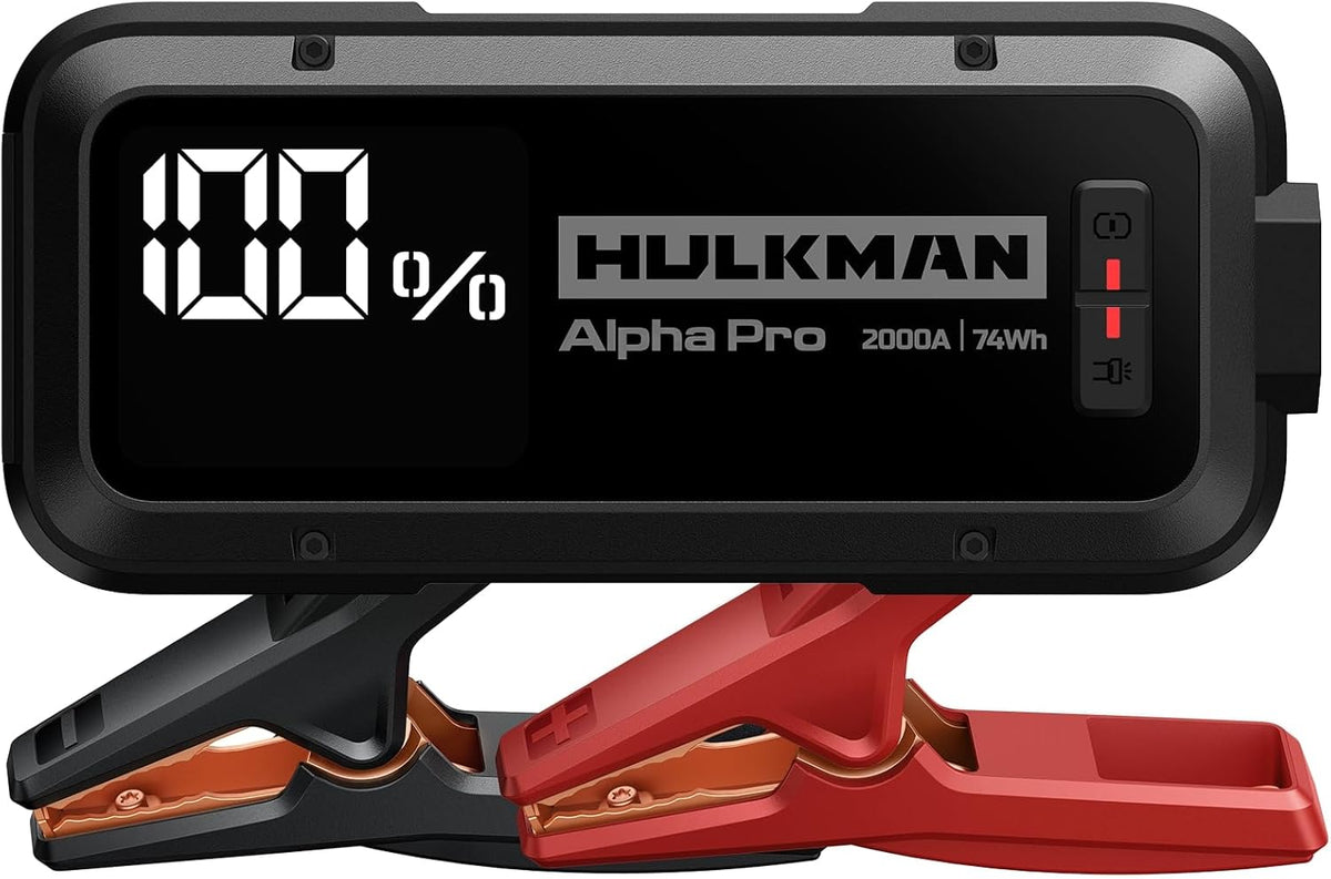 Hulkman Alpha Pro Solid Black, 2000A 74Wh Car Jump Starter Portable, High-Capacity Battery Booster & Jumper Cables, 3.3" Display Jump Box, PD65W in&Out, 12V Battery Pack for 8.5L Gas/6.0L Diesel