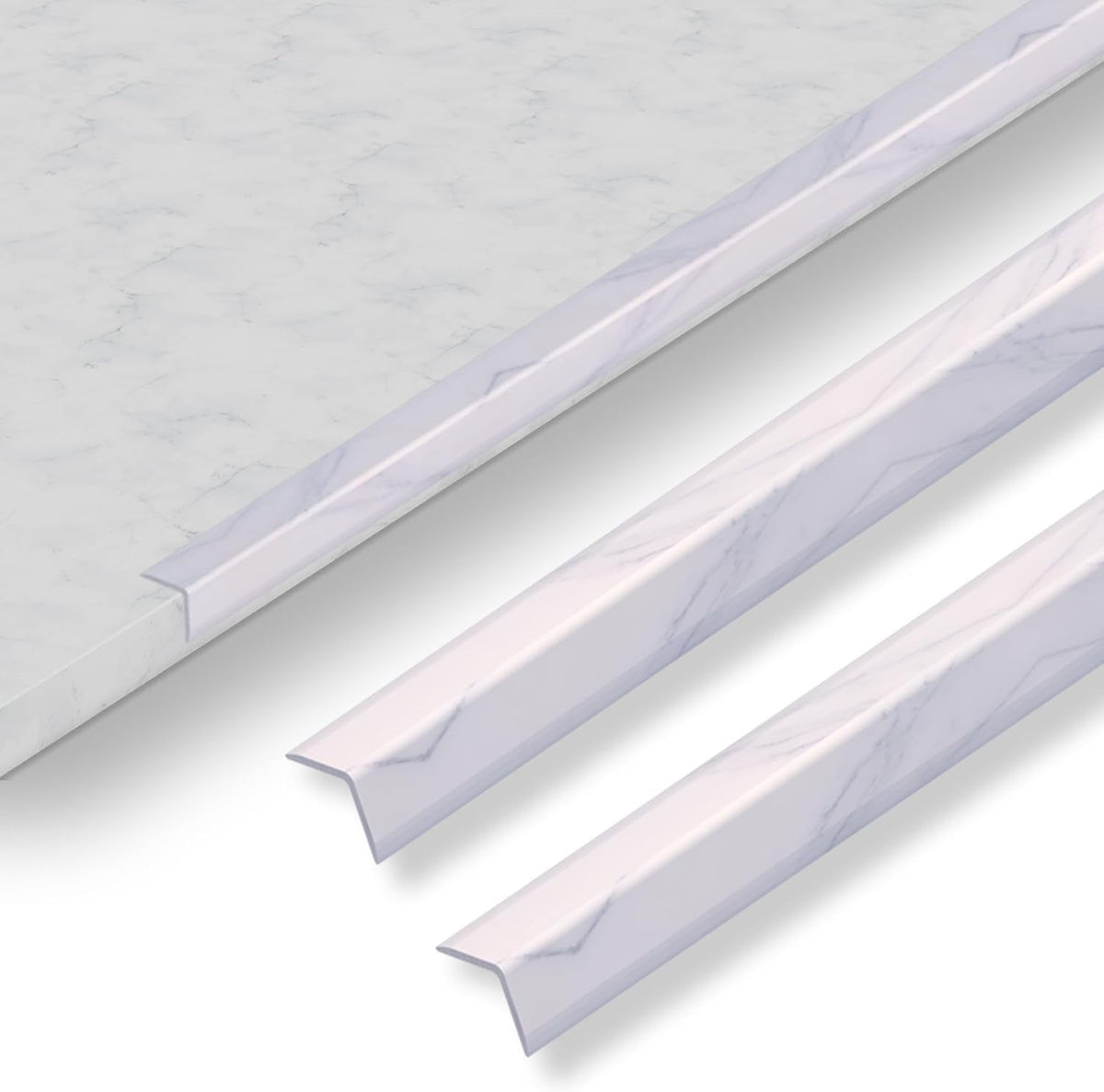 6 Pcs 49" Wall Corner Protector Trim, White Marble Grain Edge Strip for Door and Window Frames Mirror Trim Backsplash Tile Edge (White Marble)
