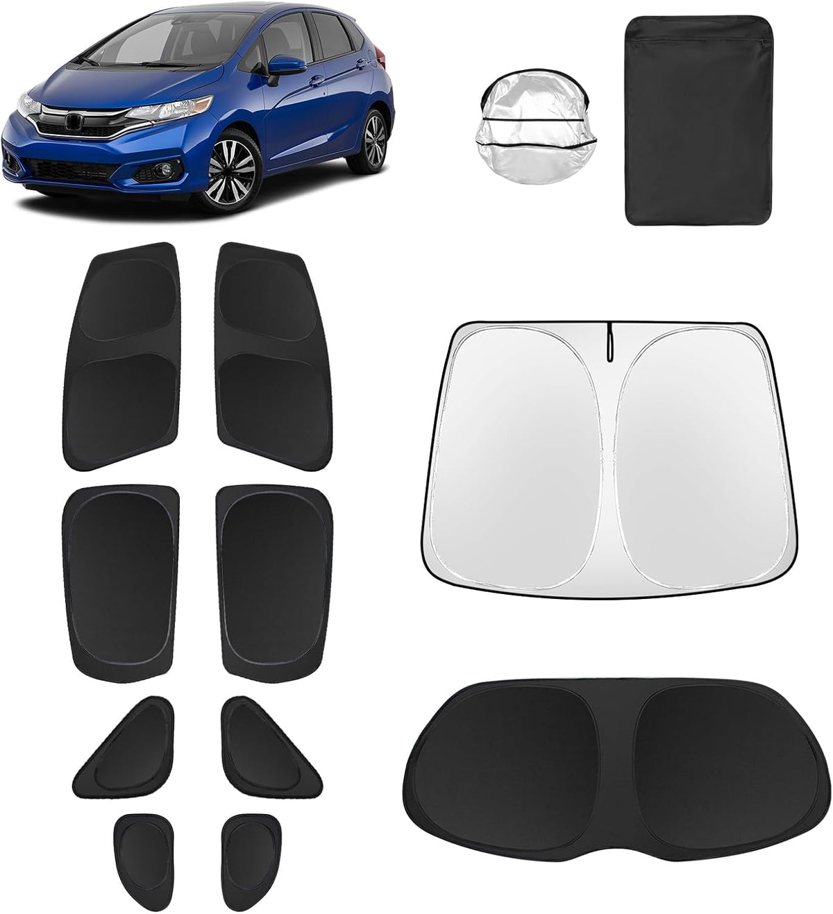 10pcs Car Window Shades for 2015-2020 Honda Fit Accessories,Windshield Side Rear Full Sunshade,Sun Visor UV Blocking, Privacy Protection and Blackout for Camping Outdoor