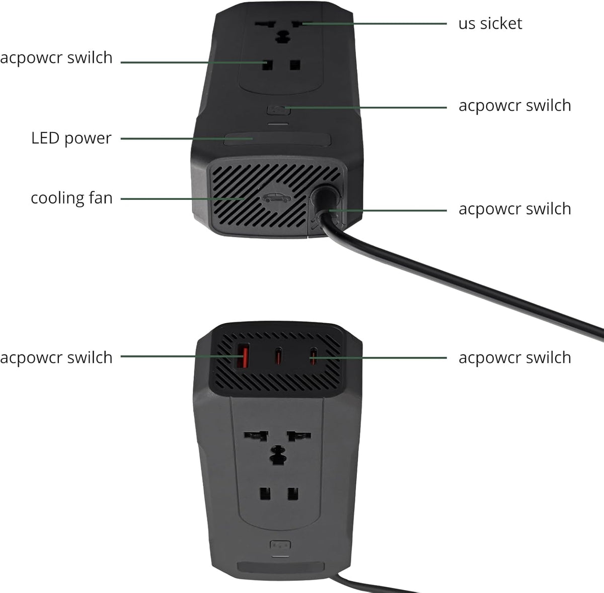 AUTTGINN 200W Car Power Inverter DC 12v to 110v AC Car Plug Adapter Outlet Converter with 24W 3.1A USB and 30W Dual USB-C Car Charger for Laptop Computer Phone