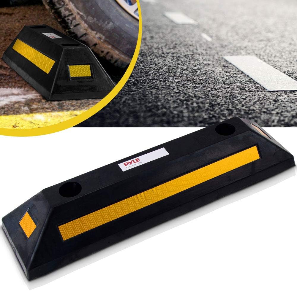 Pyle Curb Garage Vehicle Floor Stopper for Parking Safety 1PC Heavy Duty Rubber Parking Lot Driveway Stopper, For Car Vans Trucks Tire Wheel Guide Block Protect Bumper- Pyle PCRSTP11