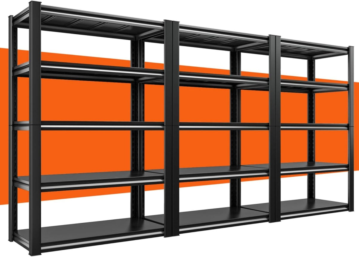 REIBII 40" W Garage Shelving, Heavy Duty Storage Shelves Load 2500LBS, 5-Tier Adjustable Metal Shelving, Garage Shelves for Warehouse, Pantry, Basement, 72" H x 40" W x18 D, 3Pack