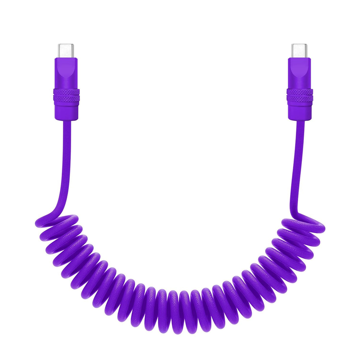 chubbycable Curly Chubby - Retractable Fast Charging Cable 240W Coiled Charger Cord for Car Durable USB-C Cable for Phones, Tablets and More, Purple+Purple, Type-C to Type-C, 1.3FT-2.3FT