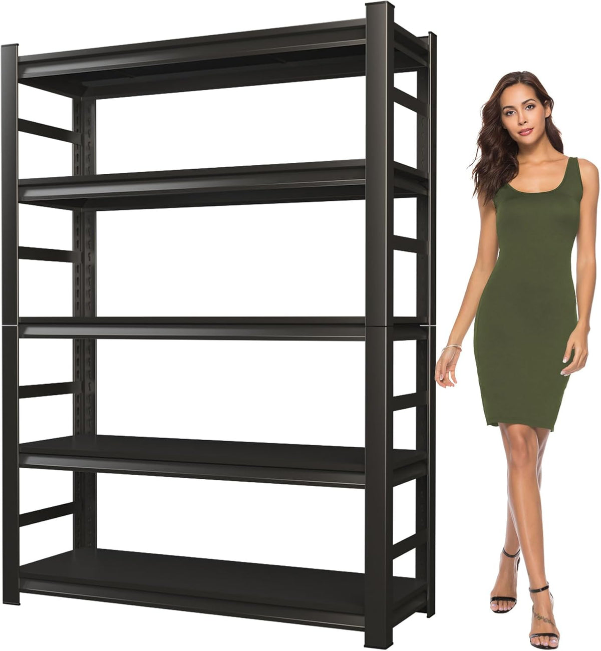 Adjustable 5-Tier Garage Shelving, Heavy Duty Steel Storage Rack, High Load Capacity, Ideal for Garage, Warehouse, or Home Organization (with Fences, 32" W*15.7" D*63" H)