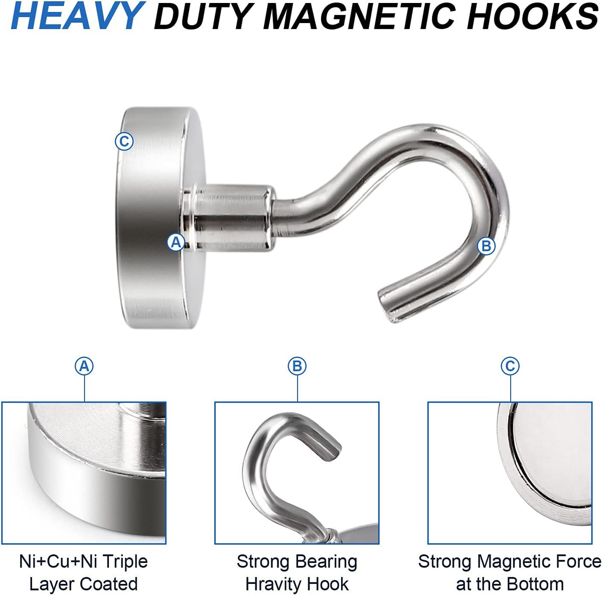 LOVIMAG Strong Magnetic Hooks, 30lbs Magnetic Hooks for Cruise Cabins, Magnet Hooks for Cruise Ship Essentials, Rare Earth Magnets with Hooks for Refrigerator,Hanging,Classroom,Kitchen,Ceiling-25 Pack