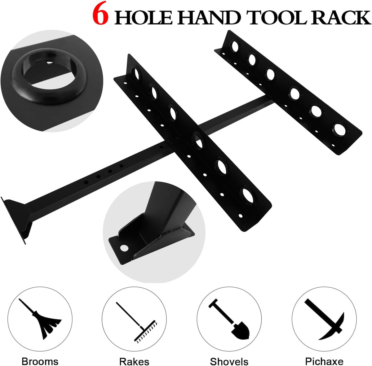Trailer Racks for Lawn Equipment, Trailer Tool Rack Shovel Holder for Shovels, Rakes, Hoes, Landscape Hand Tool Rack for Open Trailers, Lawncare Trailer Accessories, with 6 Tool Holes&Rubber Grommets