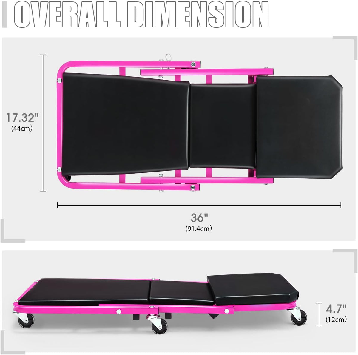 DNA MOTORING 36 Inches 2 IN 1 Rolling Folding Car Creeper/Seat, 6 Pcs 2" Casters, 150kg Weight Capacity, Purple, TOOLS-00185-PR