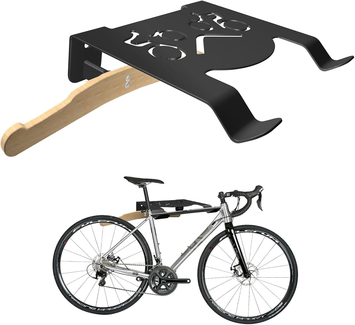 Bike Wall Mount Rack, Horizontal Bicycle Storage Hanger for Garage, Home, Apartment, Wall Mounted Bike Holder with Hook and Shelf for Cycling Accessories Organization, Heavy-Duty Metal
