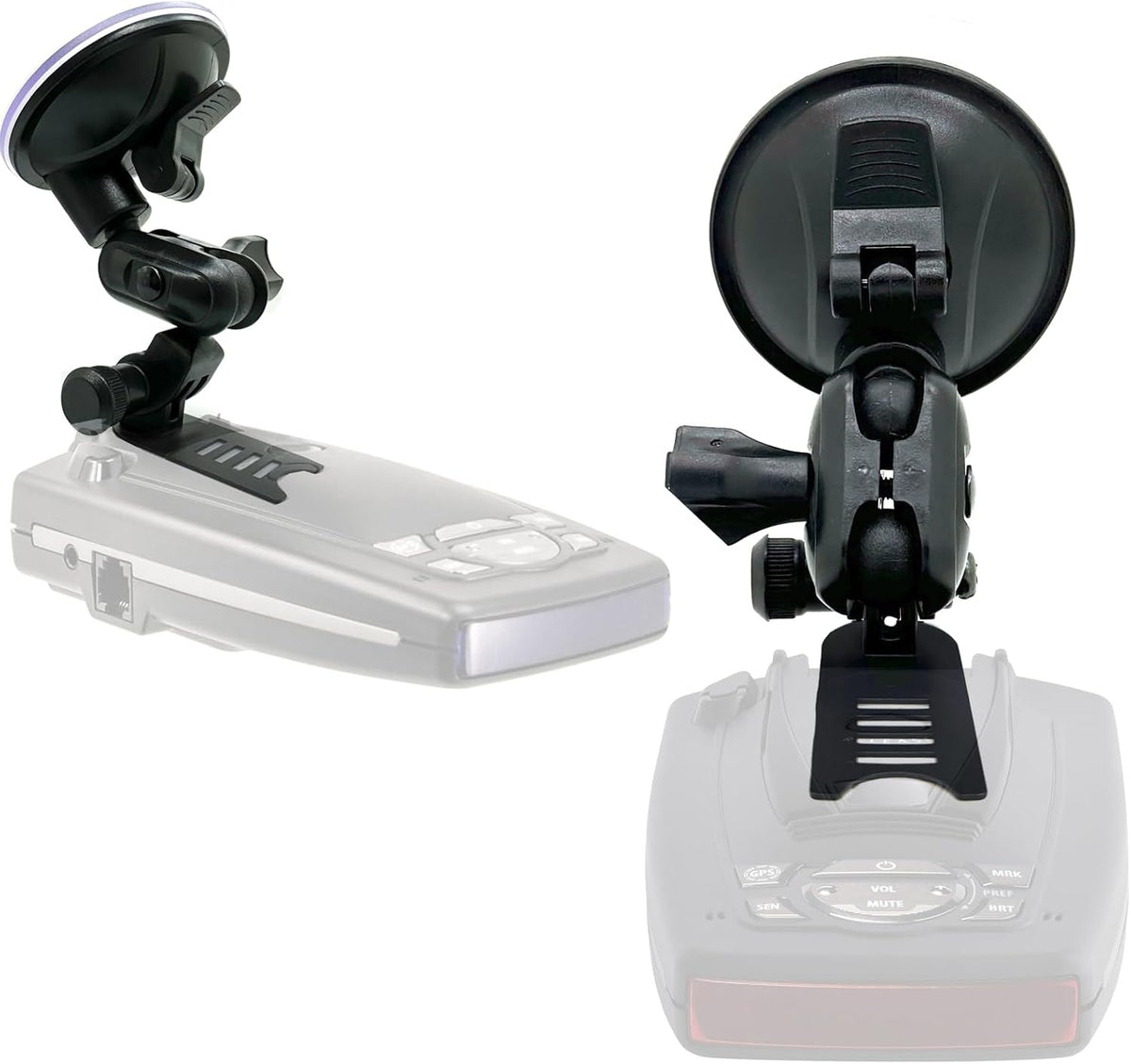 Ehnanced Dual Ball Joint Adjust Suction Cup Bracket Compatible for Escort Passport 9500ix, 9500i, 8500, 8500 X50, X70, X80, Solo S2, S3, S75G, STi and Beltronics RX-65 Radar Detector, Black