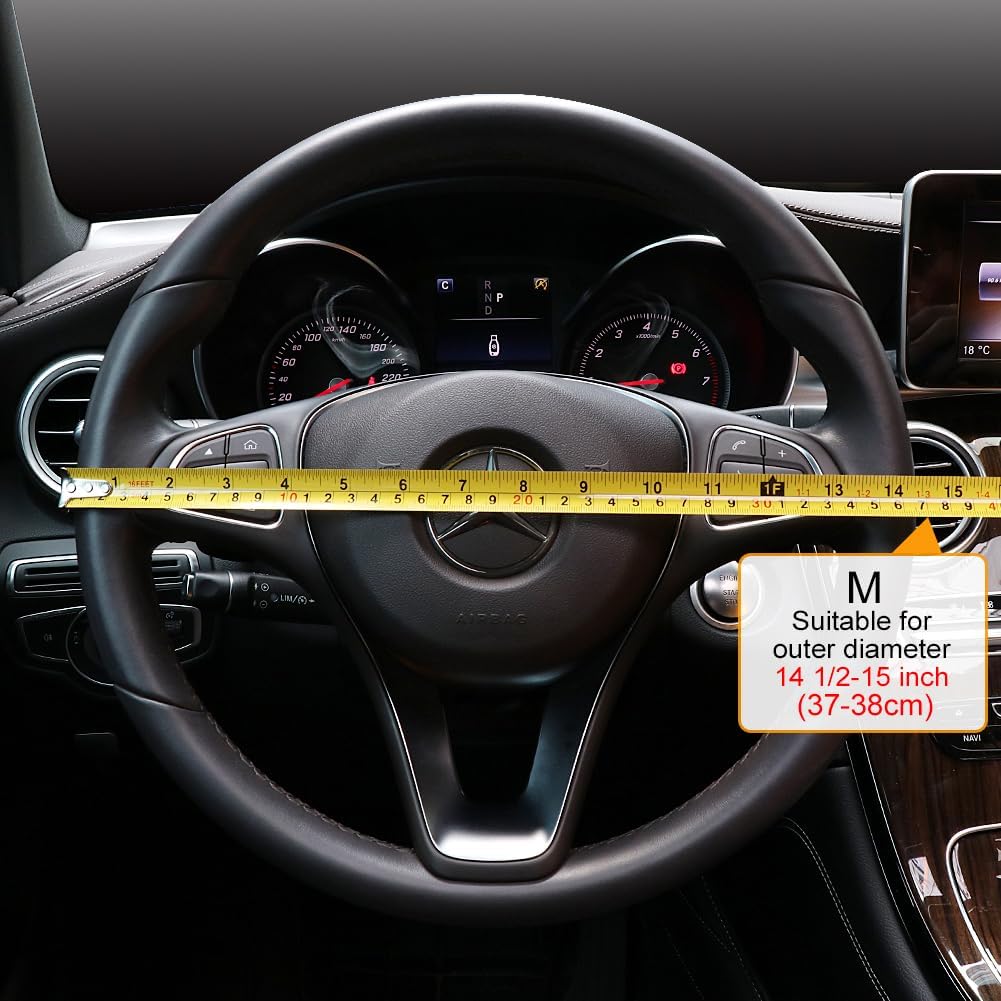 COFIT Breathable Car Steering Wheel Cover 15 inch Auto Universal Leather Wrap Non-Slip Steeringwheel Protector Automotive Interior Accessories, Orange (Suit for 14.5-15 inch)