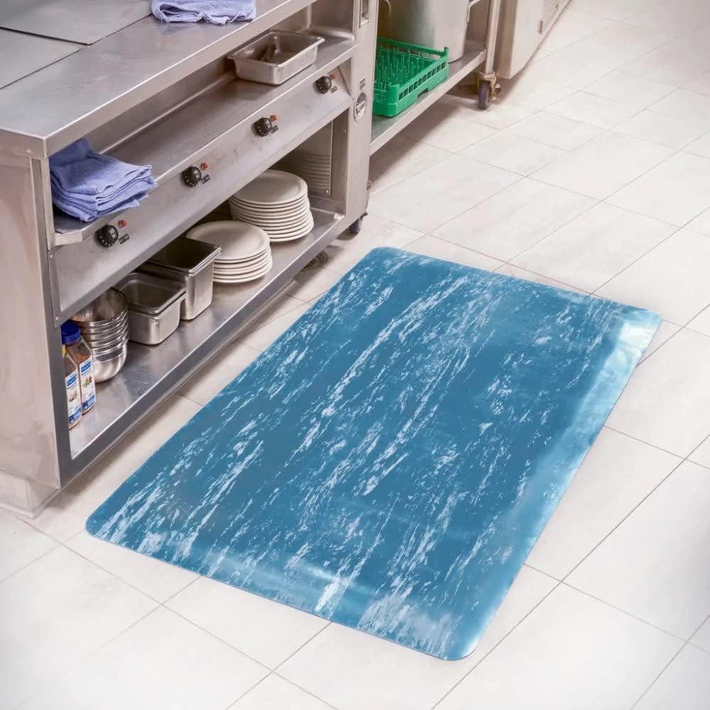 Consolidated Plastics Anti-Fatigue Marble Floor Mat, Commercial Grade Standing Support for Leg & Back Pain, Thick Heavy-Duty Rubber Made in USA (Blue, 2' x 3')