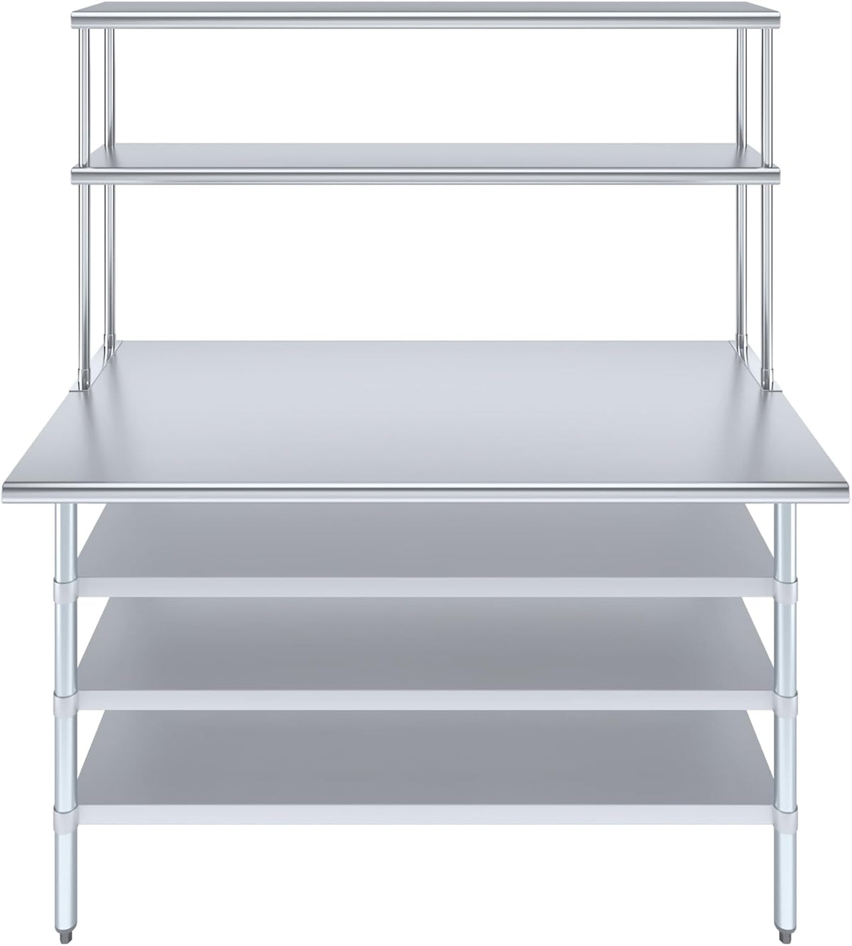 Amgood 30" x 60" Stainless Steel Work Table with 3 Shelves and 12" Wide Double Tier Overshelf | Metal Kitchen Prep Table & Shelving Combo | NSF