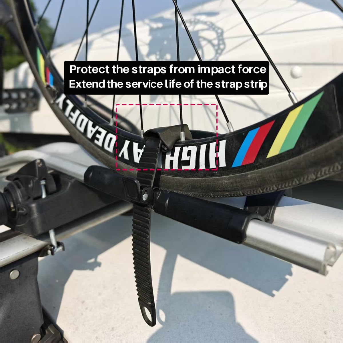 2PCS Roof Rack Bike Wheel Adapter Straps with Cushion for Secure Cycling Transport for Thule 599 598 591 568 564 561 532 933 926