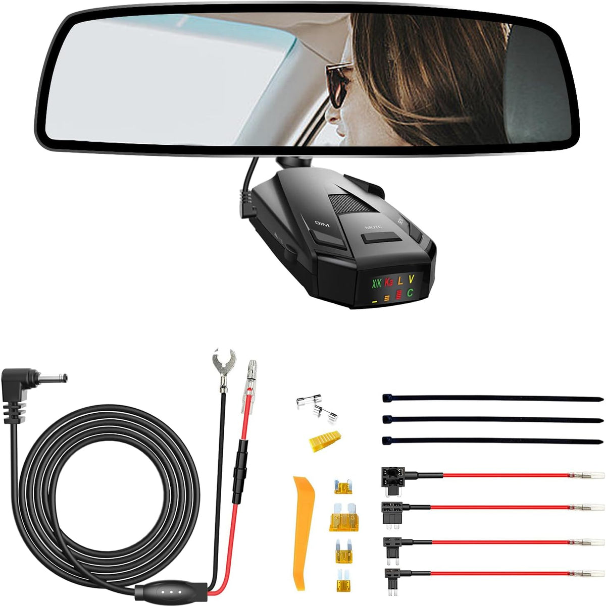 Radar Detector Rearview Mirror Rod Mounting Bracket and Radar Direct Power Cord Hardwired Kit and Fuse Tap(for Cobra Radar Models)