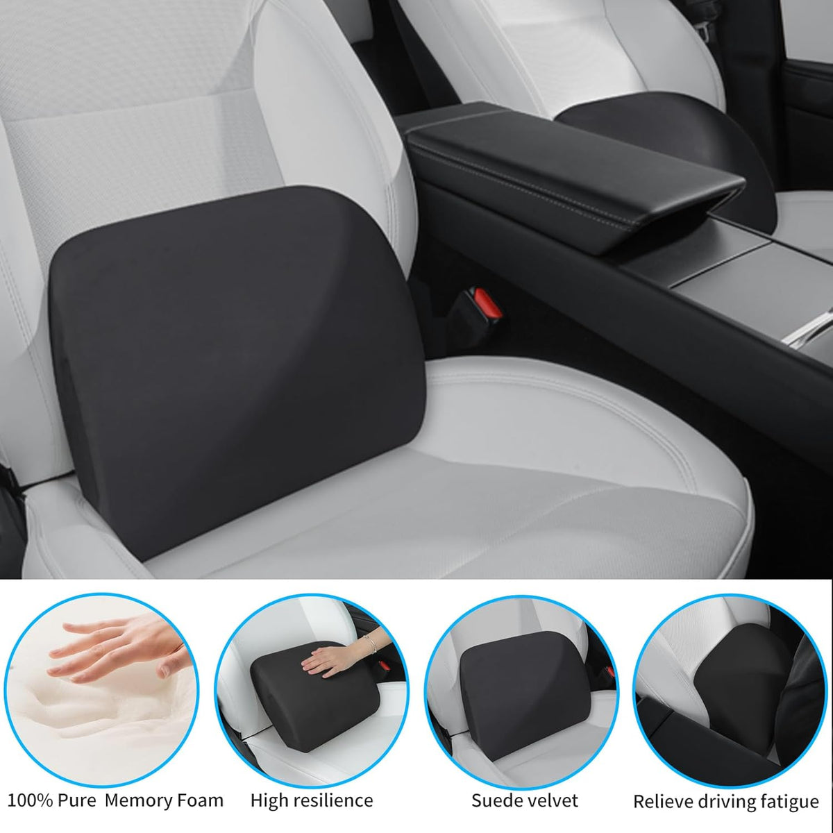 Lumbar Support Pillow Ergonomic Memory Foam Lumbar Pillow for Lower Back Pain Relief - Back Cushion for Driving, Chair Support for Car, Office & Gaming Chairs (Black, 1PC)