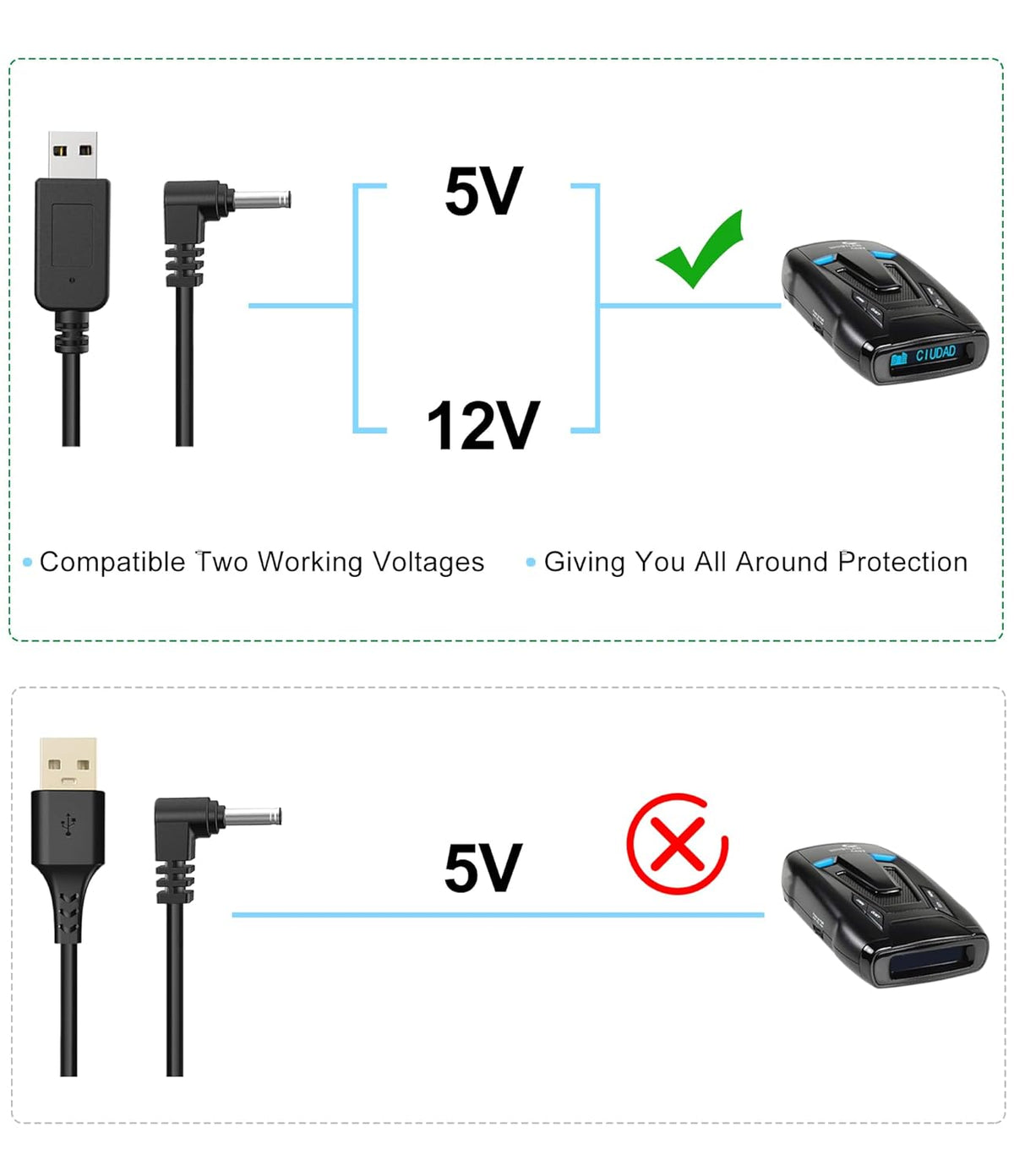 Radar Detector Cable with USB to DC3.5 Plug,Power Cable for Radar Detectors,USB 5V-12V Power Cable,for Cobr RAD 480i 350 380 DFR1 DFR3 DFR5 Whistler Radenso Pro M Radar Detector(DC3.5-6.56FT)