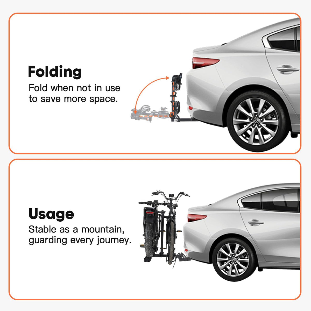 CyberRack E2 Ebike Rack, 200 lbs Capacity Foldable Bike Racks for Tow Hitch Heavy Electric Bike Carrier for 2 E-Bike, Up to 5-inch Fat Tire 2'' Receiver
