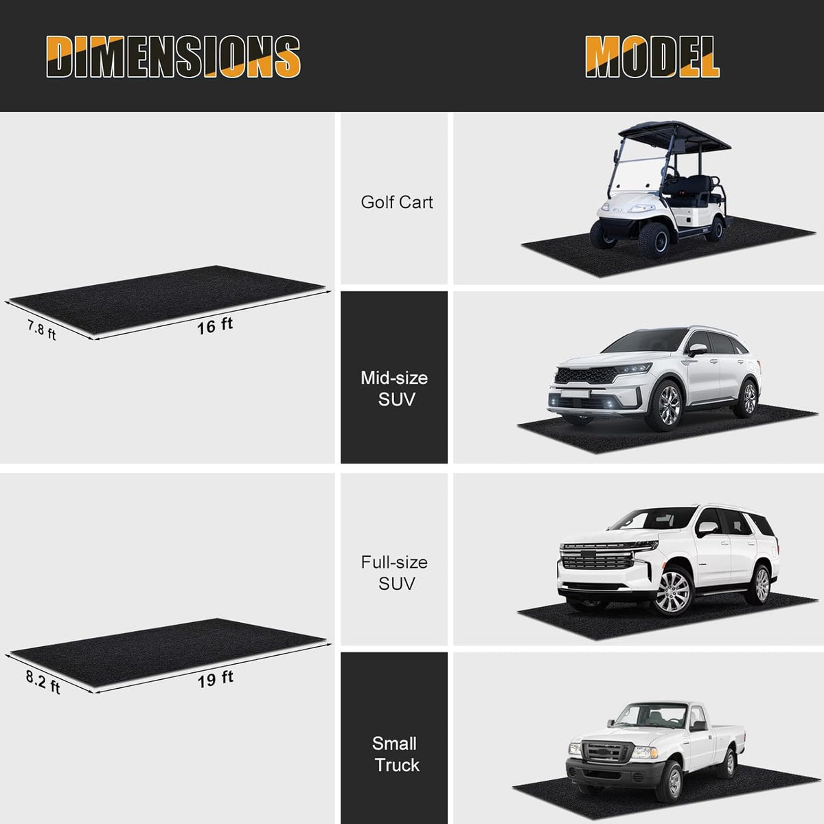 7.8x16 FT Garage Floor Mat for Golf Cart, Mid-Size SUV, Non-Slip Heavy Duty Oil Mat, Under Car Containment Garage Rugs, Felt and Rubber Material Mat