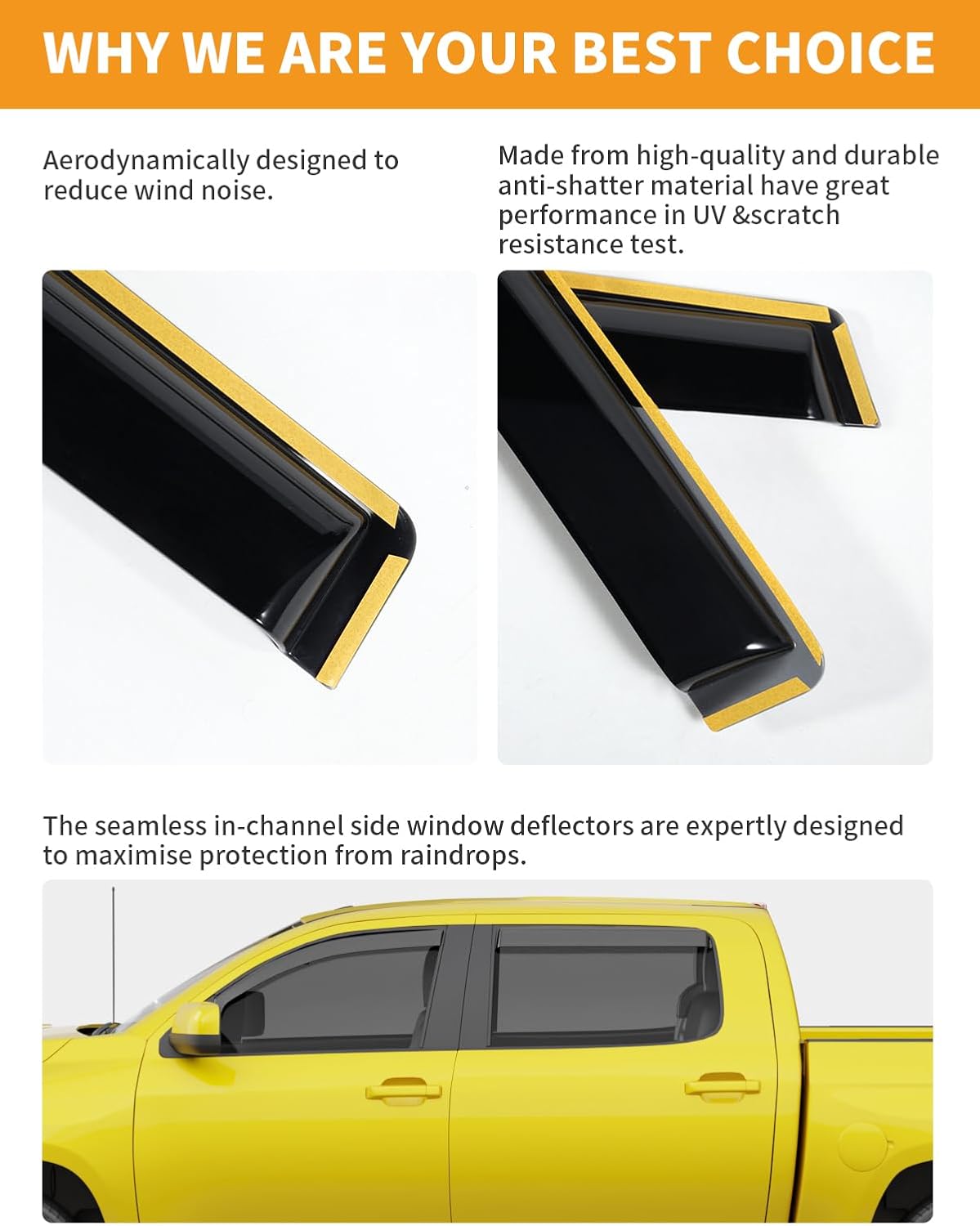 in-Channel Window Rain Guards Fit for 2007-2021 Toyota Tundra CrewMax Truck Extra Durable Window Deflectors Vent Visors Shades Car Accessories Visors Rain Guards -4 pcs