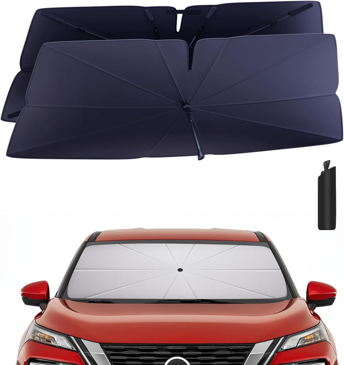 Windshield Sun Shade Umbrella: Custom Fit for 2017-2024 Nissan Rogue Sport S/SV/SL (J11) - Double Thickened Foldable Front Window Sunshade, Superior UV & Heat Protection, Keeps Subcompact SUV Cool