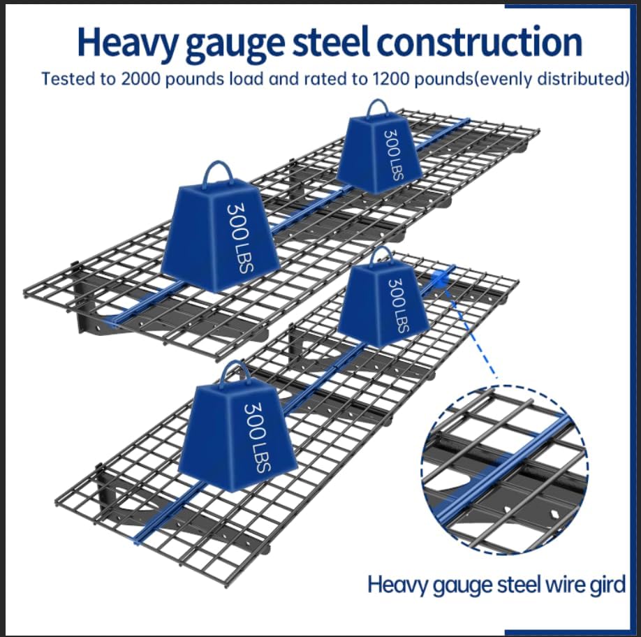 4-Pack Garage Wall Shelving, 2x4ft Walls Shelf Storage Rack, Sturdy Walls Shelves for 1200LBS, Black, Heavy Duty Shelving Wall Mounted for Garage, Kitchens, Storeroom, Basement, 47.2" x 23.6"