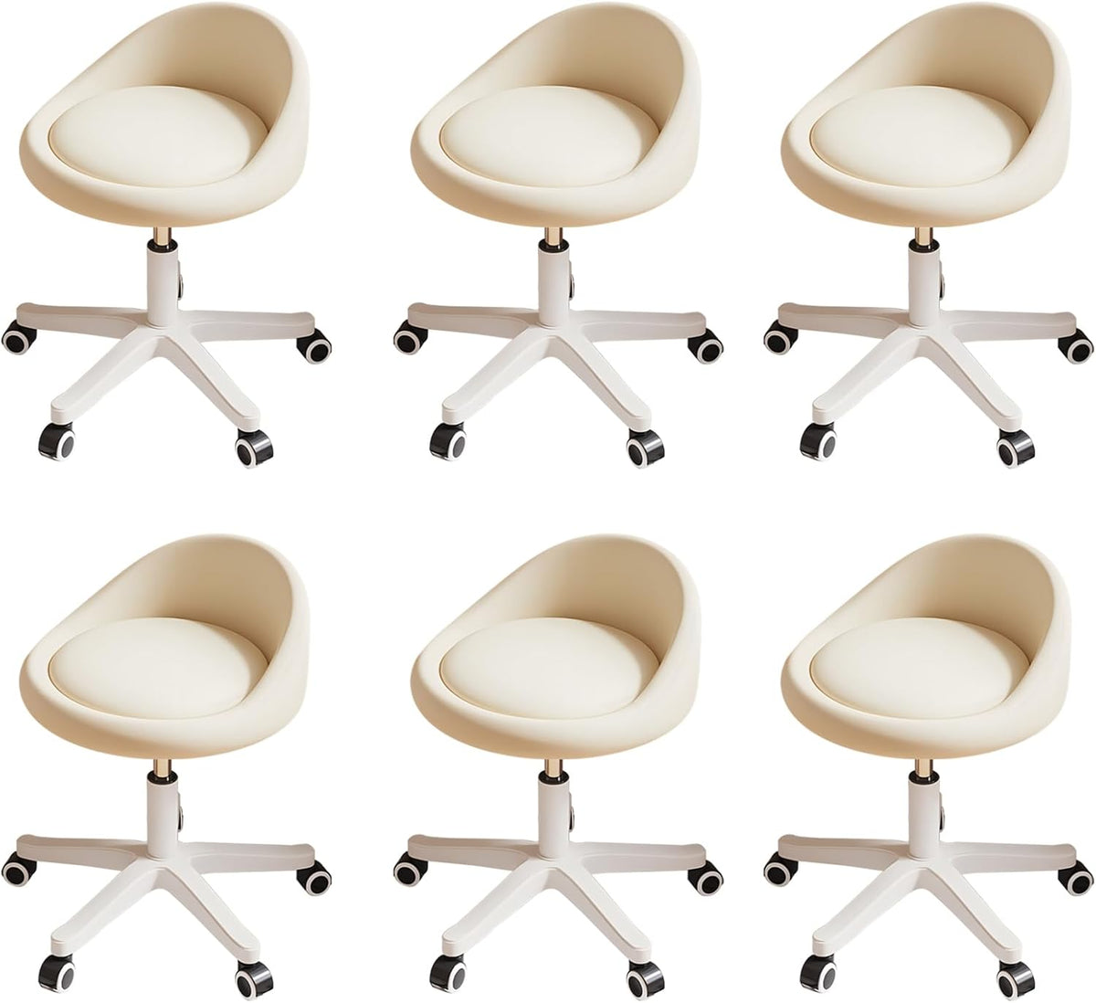 Rolling Stool Set of 6 Rolling Hydraulic Salon Stool with Low Backrest - Adjustable Swivel Chair for SPA, Shop, Salon, Massage, or Medical Office Beige
