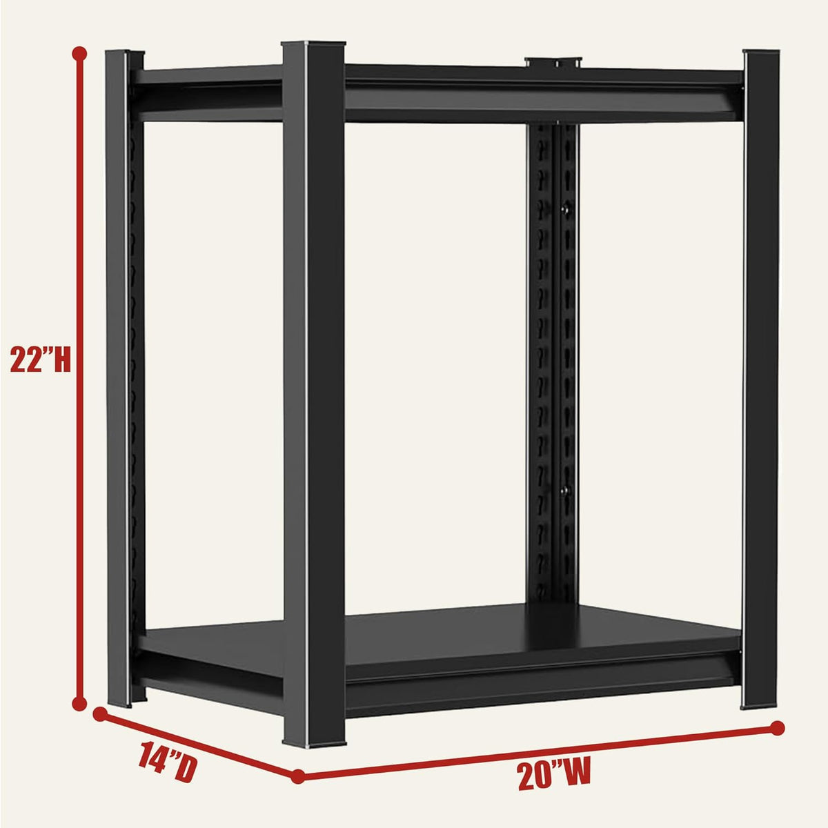 Metal Garage Shelving Unit, 2-Tier Adjustable Storage Shelf, Steel Shelving, Industrial Shelves for Heavy Tools and Equipment (22" H x 20" W x 14" D)